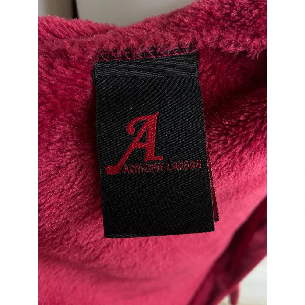 Adrienne Landau Womens Red Faux Fur Trim Plush Fleece‎ Long Robe M/L Loungewear